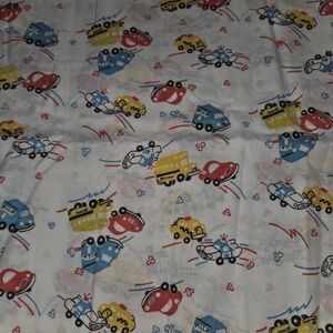 Whimsical Cotton Fabric Cars Milk Truck Police Car  Primary Colors 3 Yards